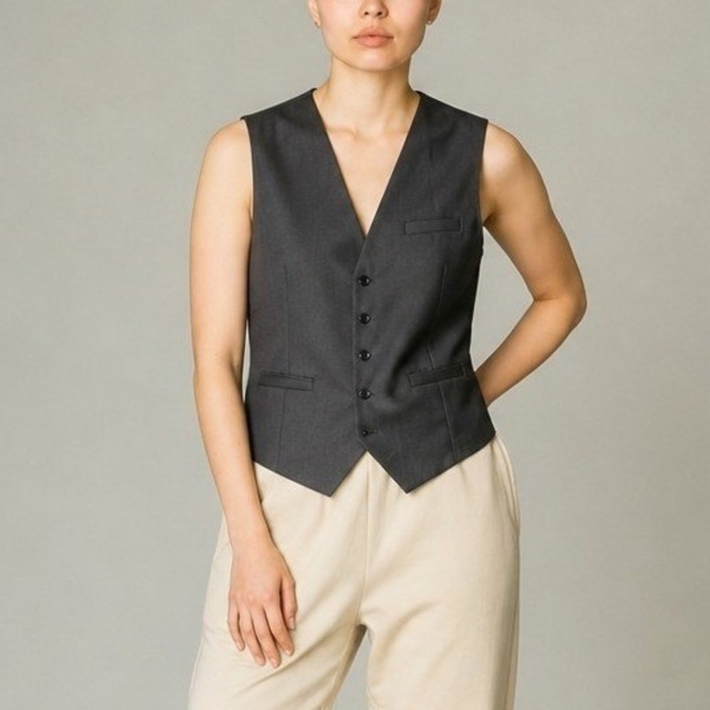 Yessa Mens Black Tailored Suit Vest Waistcoat Adjustable Back Cinch Size L NEW